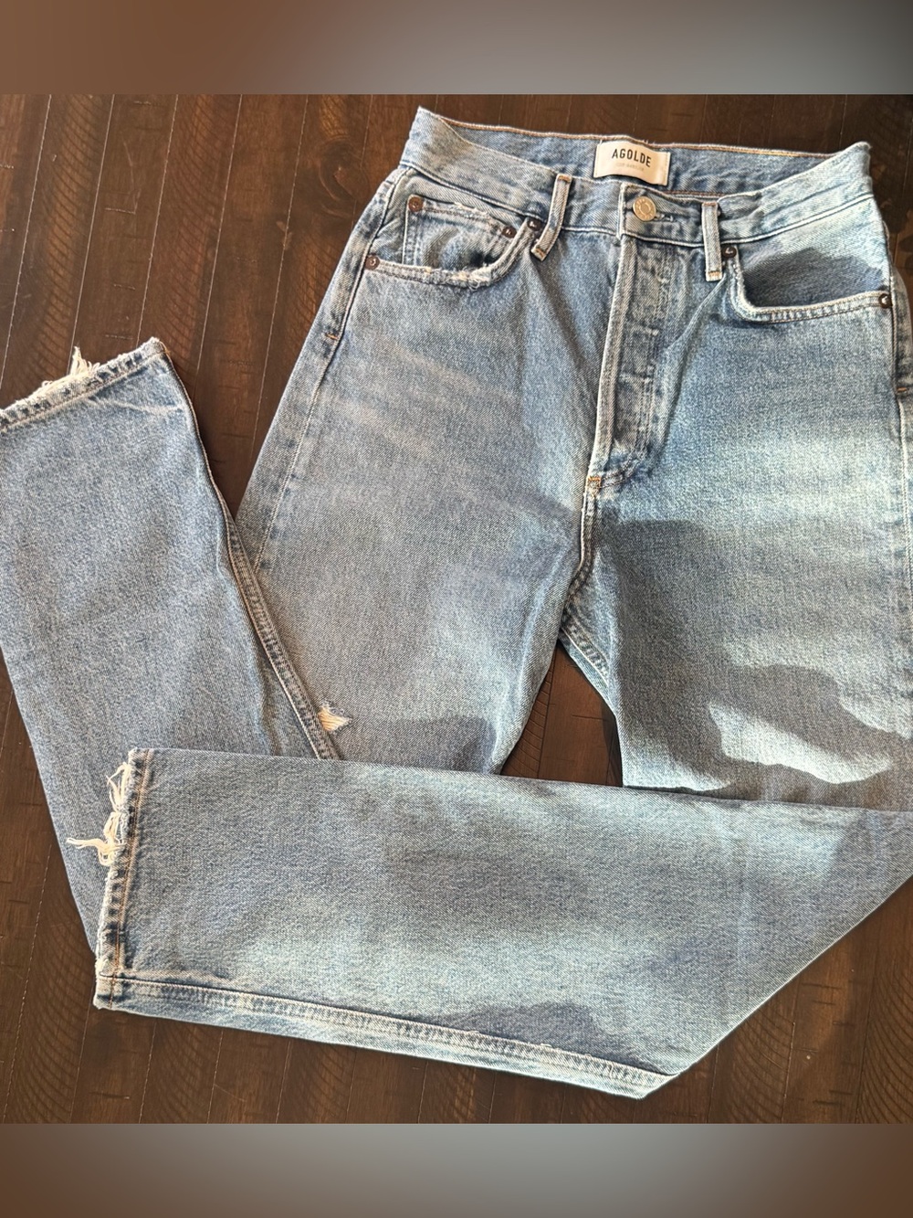 AGOLDE 90s Pinch Waist Distressed High Rise Straight Jeans Light Wash size 24
